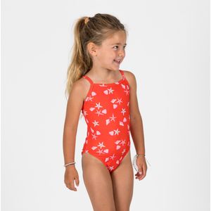 Badpak madina voor peuters / meisjes rood met schelpenmotief