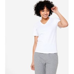 Katoenen fitness t-shirt met v-hals voor dames wit