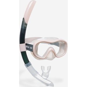 Snorkelset voor volwassenen duikbril snorkel 100 roze grijs