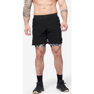 Fitness-short 2-in-1 heren ademend met ritszak zwart