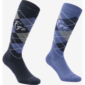 Paardrijsokken voor volwassenen 500 motief blauw