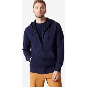 Molton capuchonvest voor fitness heren donkerblauw