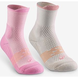 Wandelsokken hike 500 mid voor kinderen roze en wit