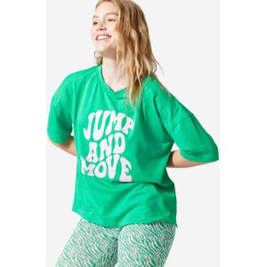 Fitness t-shirt voor dames loose fit 520 groen met opdruk