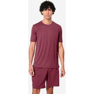 Ademend fitness-t-shirt met ronde hals voor heren paars/bordeaux