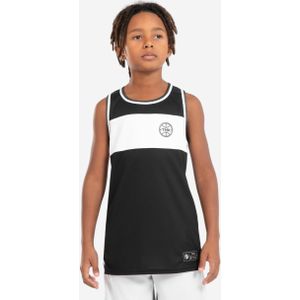 Omkeerbaar mouwloos basketbalshirt voor kinderen t500r zwart/wit