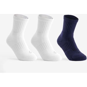 Hoge sportsokken rs 500 voor kinderen wit/marineblauw set van 3 paar