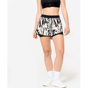 2-in-1 fitness short voor dames zwart wit print
