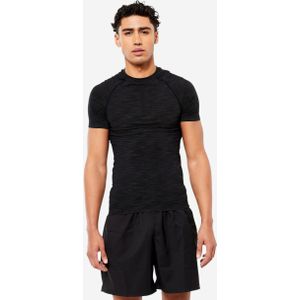 Ademend compressie t-shirt voor krachttraining voor heren ronde hals zwart
