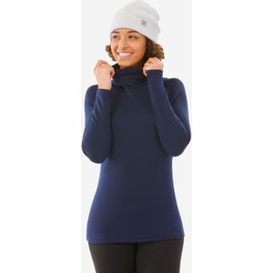 Warm en ademend thermoshirt 500 met rolkraag voor skiën dames marineblauw