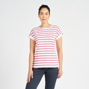 Gestreept t-shirt met korte mouwen voor zeilen dames sailing 100 ecru/roze