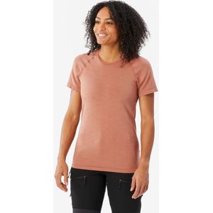 Seamless trekkingshirt met korte mouwen voor dames mt900 merinowol perzikroze