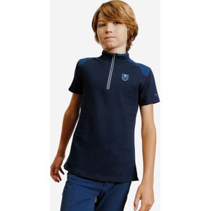 Poloshirt met rits voor paardrijden kinderen 500 korte mouwen marineblauw