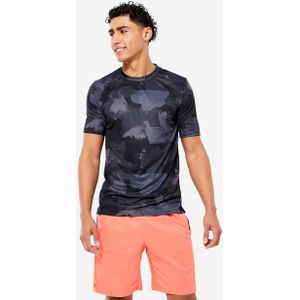 Ademend fitness-t-shirt essential ronde hals blauw camo