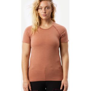 Seamless trekkingshirt met korte mouwen voor dames mt900 merinowol perzikroze