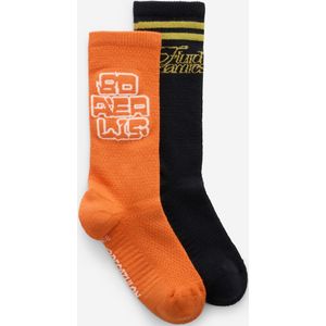 Halfhoge sokken oranje/wit set van 2 paar