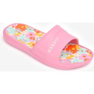 Badslippers voor kinderen slap 500 roze/rood met bloemenprint