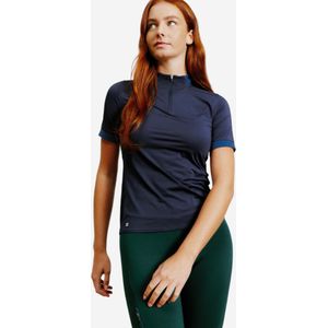Poloshirt voor paardrijden dames heritage korte mouwen marineblauw