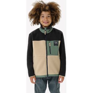 Warme fleece jas nh900 sherpa voor kinderen beige/zwart/groen