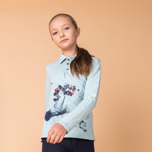 Poloshirt voor paardrijden kinderen 100 lange mouwen watergroen