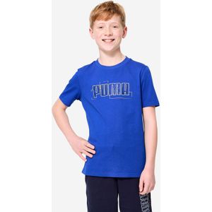 Katoenen kinder t-shirt blauw met opdruk