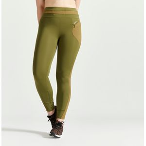 Fitnesslegging met hoge taille en aantrekkoordje voor dames cardiofitness kaki