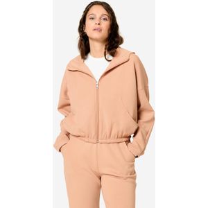 Fitnessjack met lange mouwen en capuchon dames beige