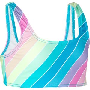 Bikinitop voor meisjes 500 gestructureerde stof lana rainbow stripes turquoise