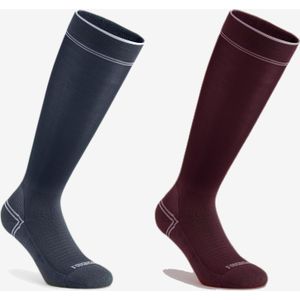Superdunne paardrijsokken wijnrood blauw 
set van 2 paar