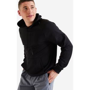 Ademende basic hoodie voor fitness heren effen zwart