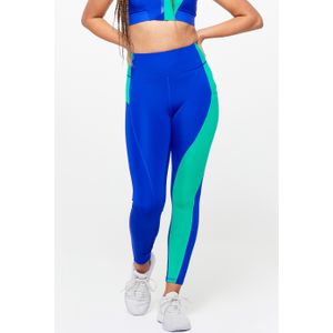 Dameslegging met hoge taille voor cardiofitness zwart/blauw met print