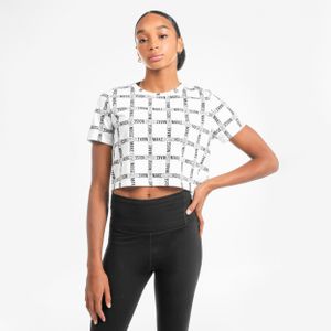 Cropped t-shirt voor streetdance dames wit met zwarte print