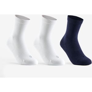 Hoge sportsokken rs 160 voor kinderen wit/marineblauw set van 3 paar