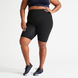 Fietsbroek voor fitness met hoge taille grote maten zwart