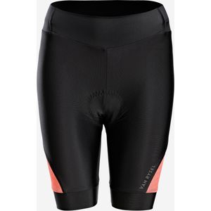 Damesfietsbroek voor racefietsen discover zonder bretels zwart/koraalrood
