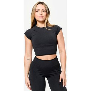 Naadloze crop top voor krachttraining dames zwart