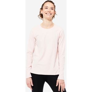 Fitness shirt voor dames lange mouwen katoen recht model 500 roze