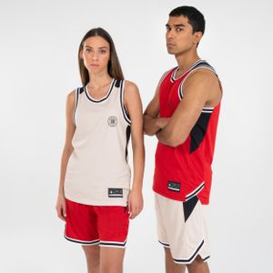 Basketbal shirt heren/dames t500 omkeerbaar rood/beige