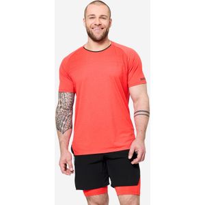 T-shirt voor crosstraining korte mouwen voor heren oranje/zwart
