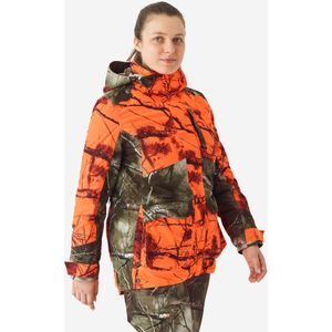 Warme waterdichte geluidloze 3-in-1 jas voor dames 500 camouflage fluo