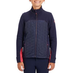 Sweater voor ruitersport kinderen 500 bi-materiaal met rits marineblauw/roze