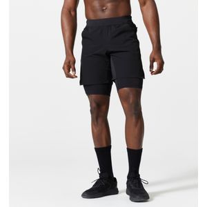 Ademende 2-in-1 fitness short voor heren zak met rits zwart