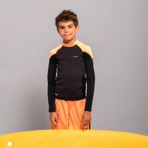 Uv-shirt met lange mouwen jongens (7-15 j.) neo zwart/fluo-oranje