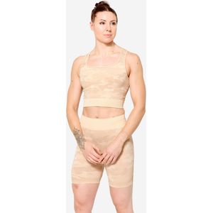 Crop top voor fitness camouflage beige
