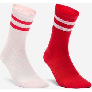Hoge fitnessokken 2 paar wit/rood