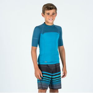 Uv-werende rashguard met korte mouwen voor jongens 500 surf blauw