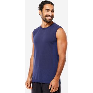 Naadloos en mouwloos yogashirt voor heren marineblauw