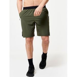 Ademende short voor crosstraining heren zakken met rits kaki