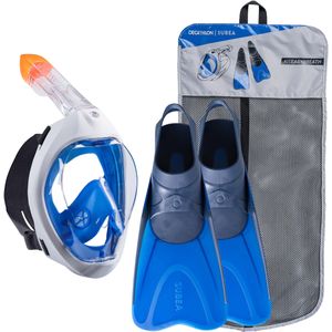 Snorkelset voor volwassenen met easybreath 500-masker en vinnen blauw