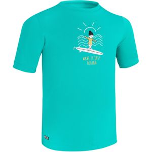 Uv-shirt kind met korte mouwen turquoise met print (4-8 j.)